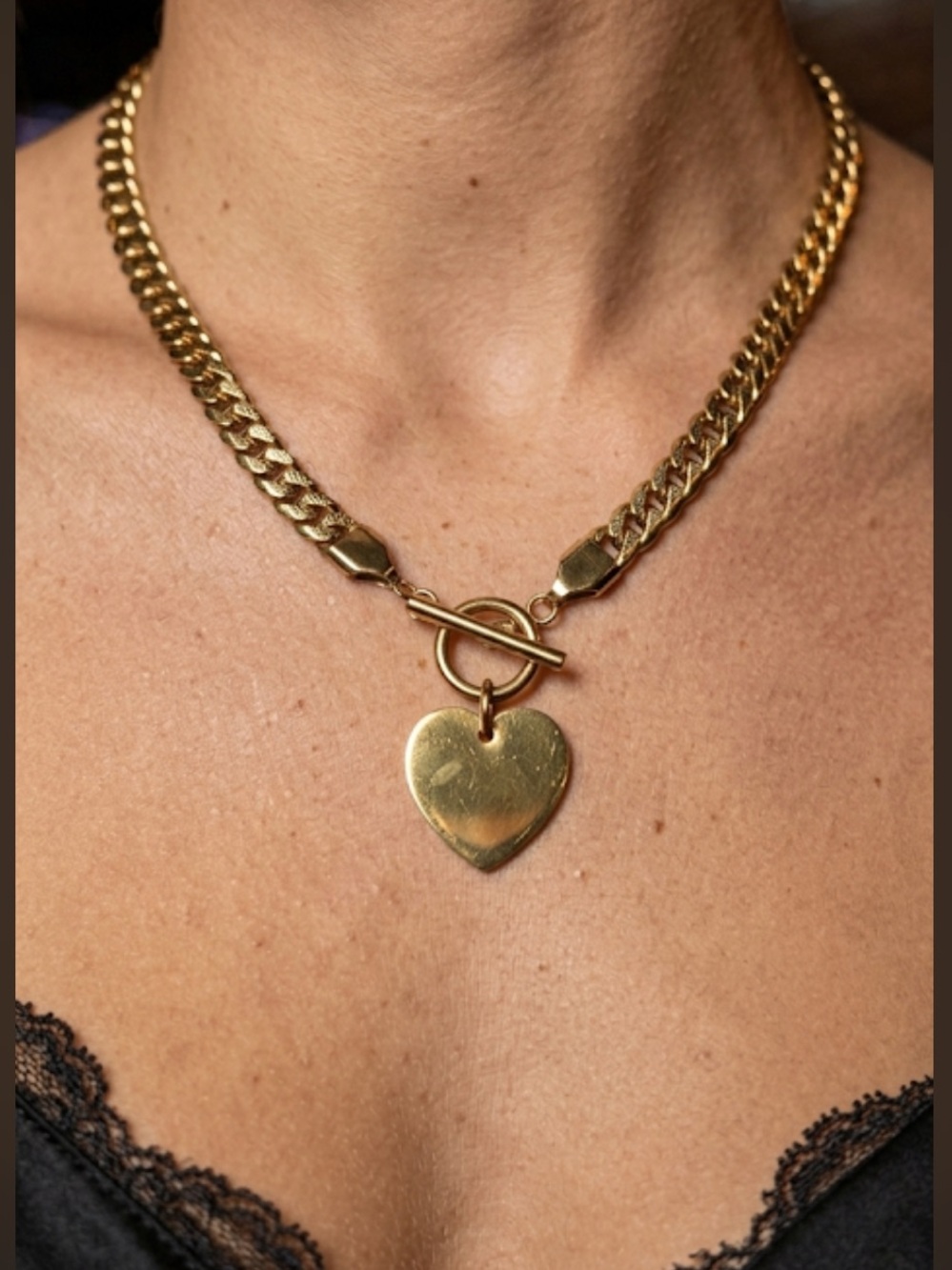 BEAUTIFUL! ✨💛  Golden HEART Flat Chain | Toggle Clasp | Stainless Steel Necklace